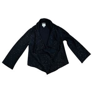 St John Couture Black Sparkly Sequin Heavy Knit Open Cardigan Jacket Size Medium